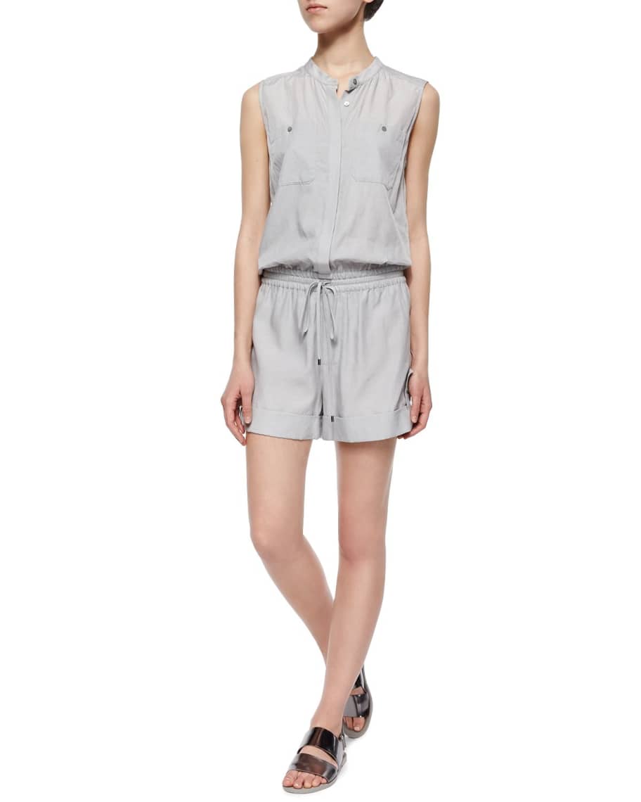 Vince Sleeveless ButtonFront Romper Neiman Marcus