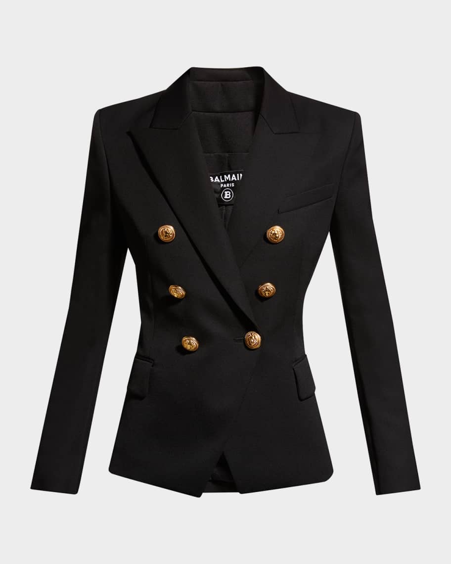 Double Breasted Classic Black Blazer Slim Fit Jacket With Gold Buttons