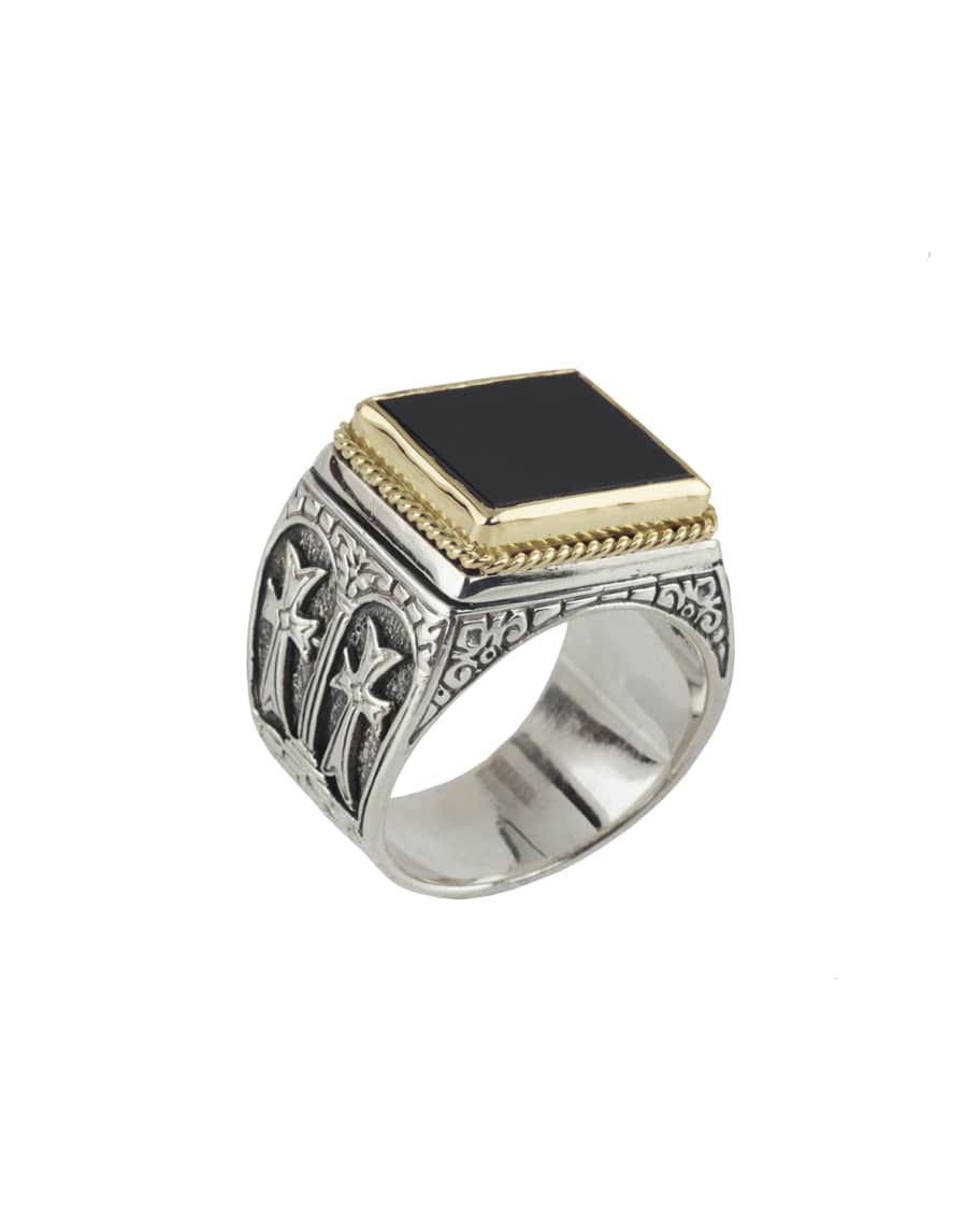 Konstantino Men's Sterling Silver %26 18K Gold Signet Ring with Onyx ...