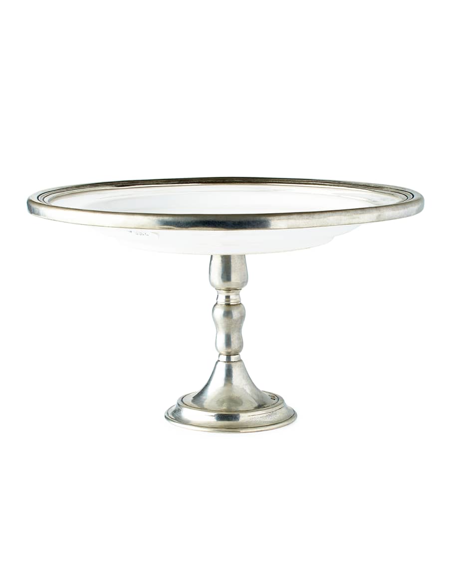 Neiman Marcus Large Ceramic & Pewter Pedestal Server