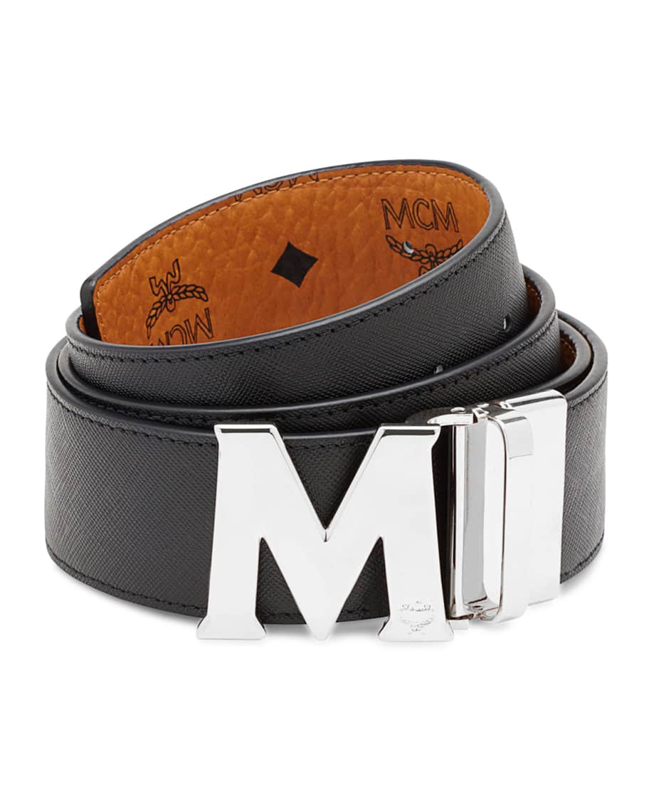 MCM Visetos Reversible M-Buckle Monogram Belt | Neiman Marcus