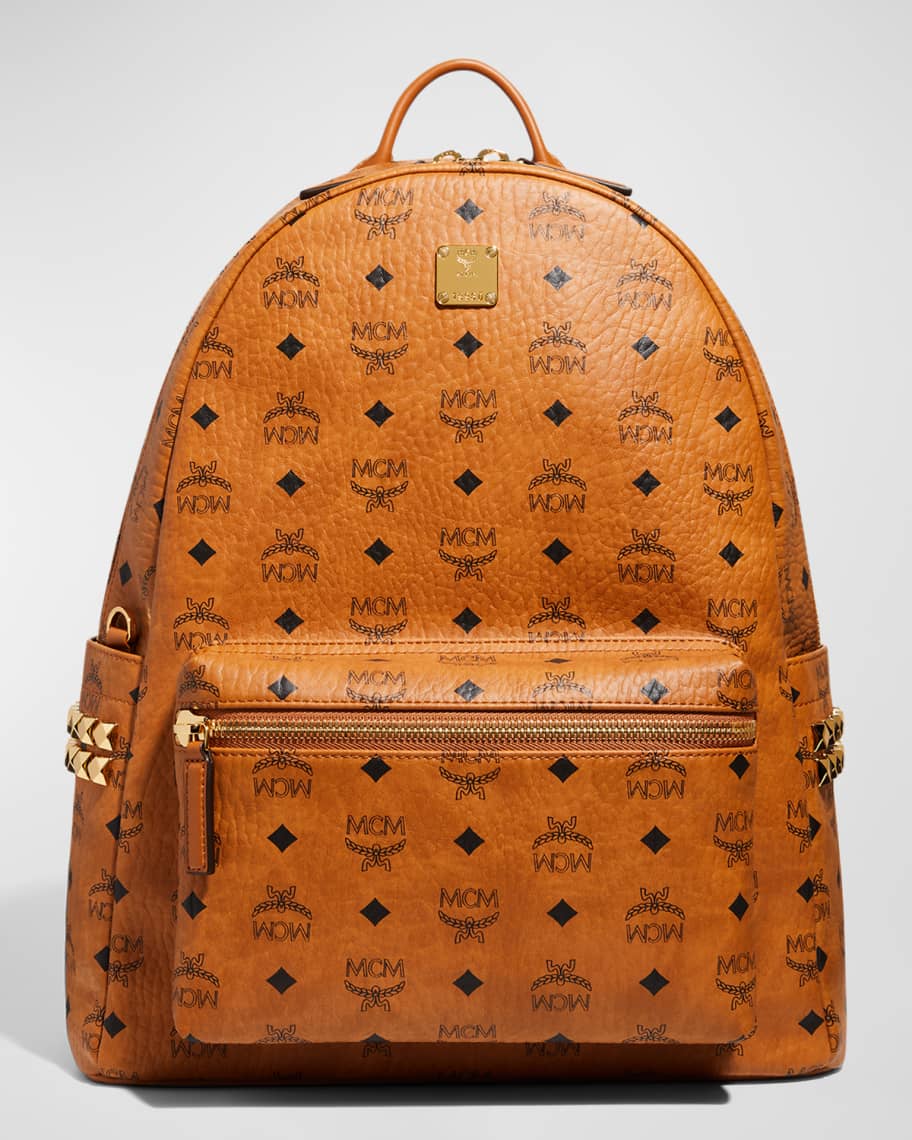 MCM Blue Coated Canvas and Leather Large Studs Stark Backpack at 1stDibs