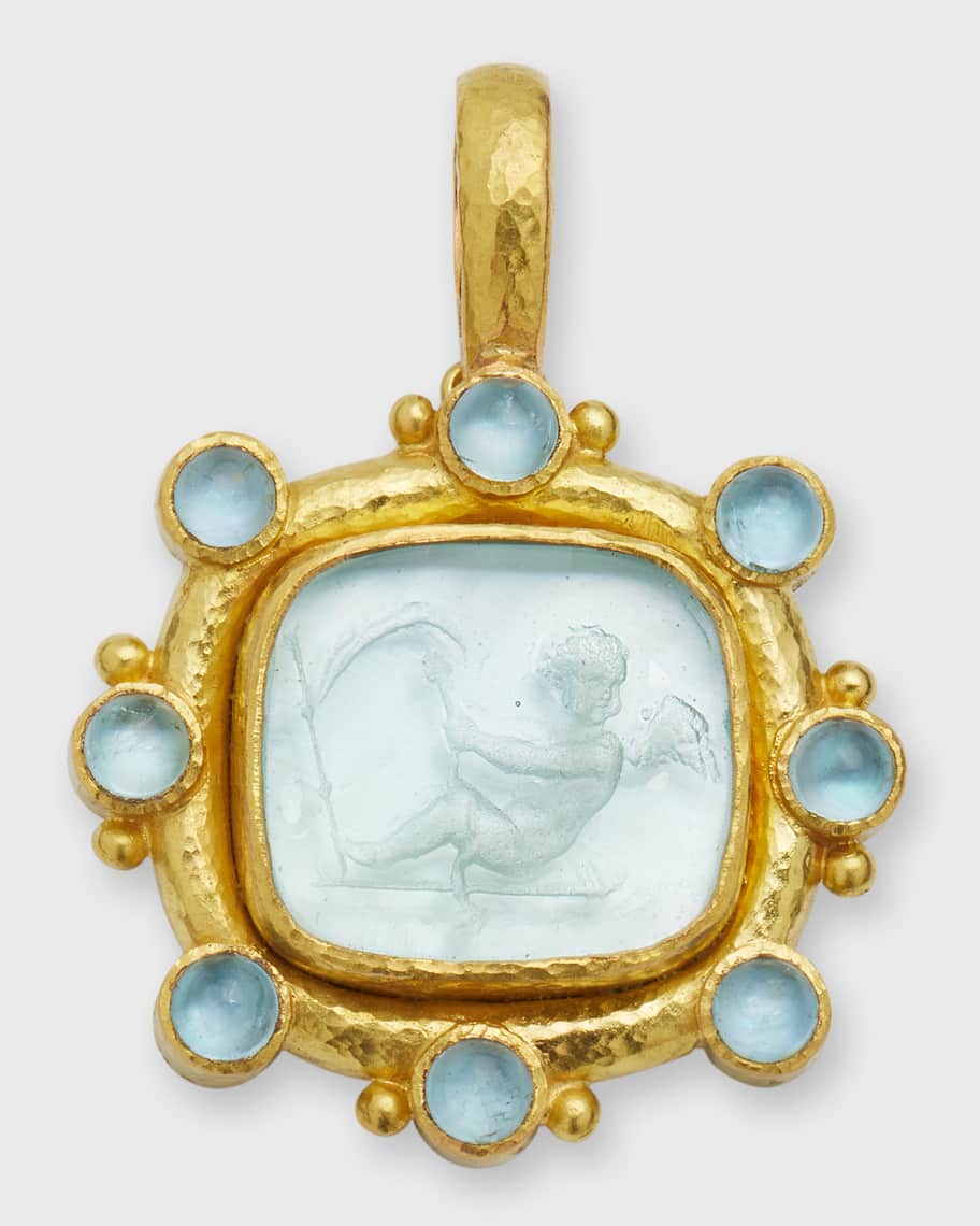 Elizabeth Locke 19K Yellow Gold Pendant with Blue Venetian Glass 