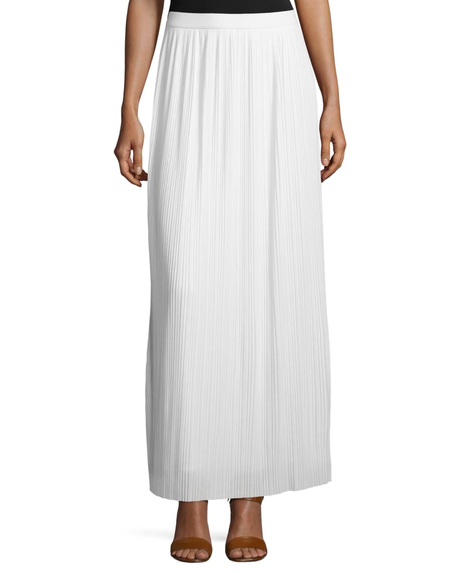 Petite Long Pleated Skirt White