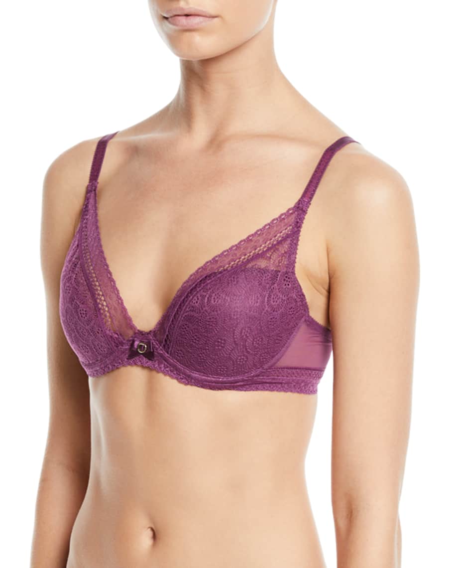 Chantelle Festivite Lace Plunge Bra, Bright Pink Neiman Marcus