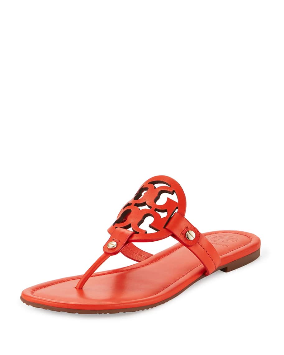 Tory Burch Miller Leather Logo Sandal, Poppy Red | Neiman Marcus
