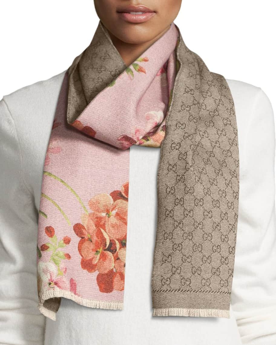 Gucci Miniorophin Floral & Logo Wool Scarf | Neiman Marcus
