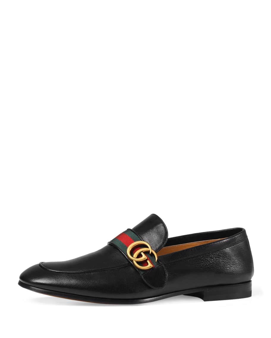 Gucci Men's Donnie Web Leather Loafers | Neiman Marcus