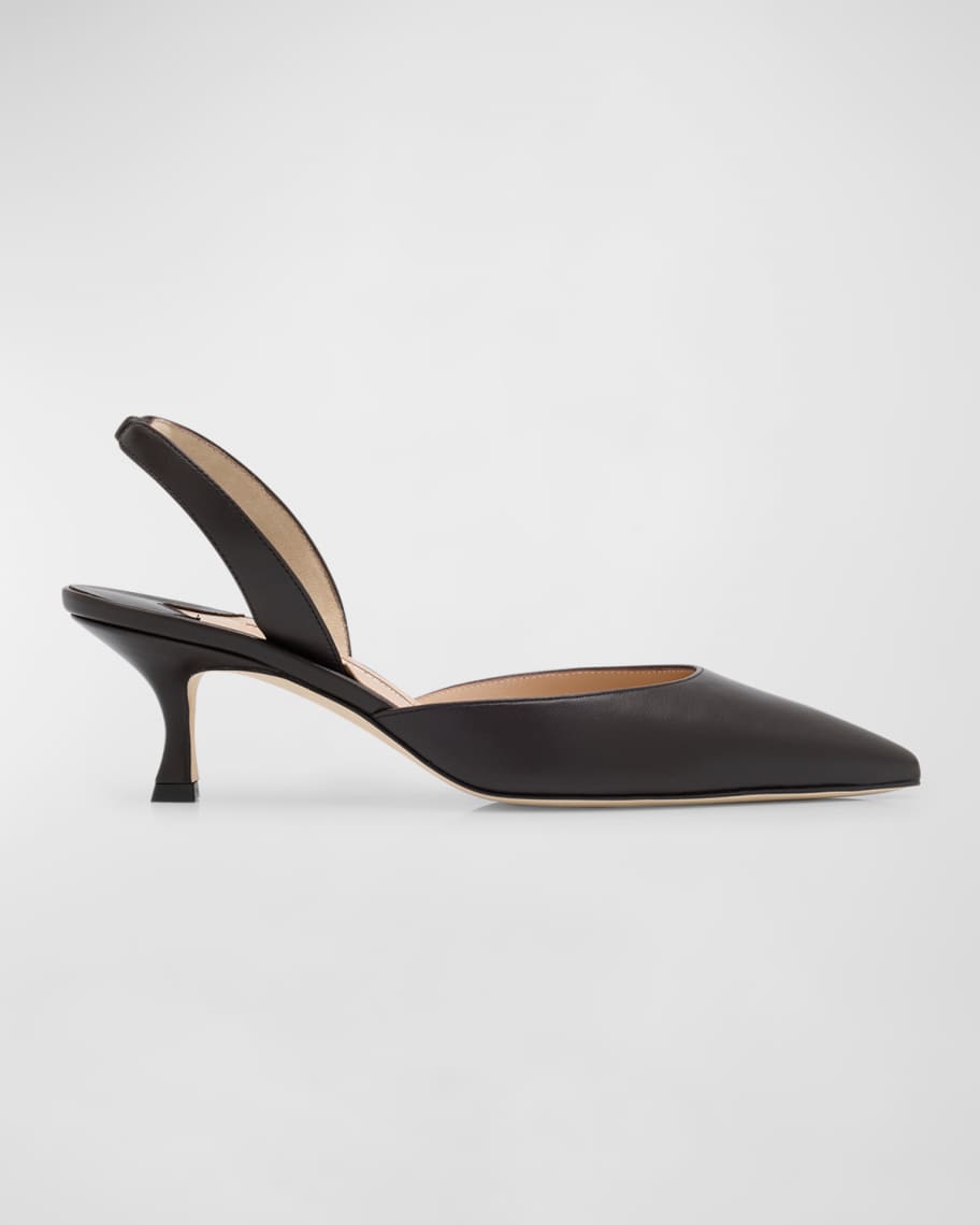 Manolo Blahnik Carolyne Leather Low-Heel Slingback Pump