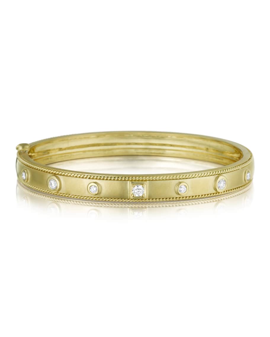 Penny Preville 18K Gold Bangle with Round & Square Diamond Stations ...