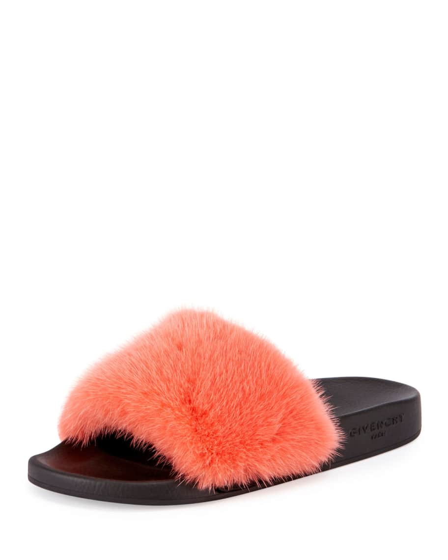 Pink Real Mink Fur Slides Slippers Flat Sandals Shoes - $ Symbol