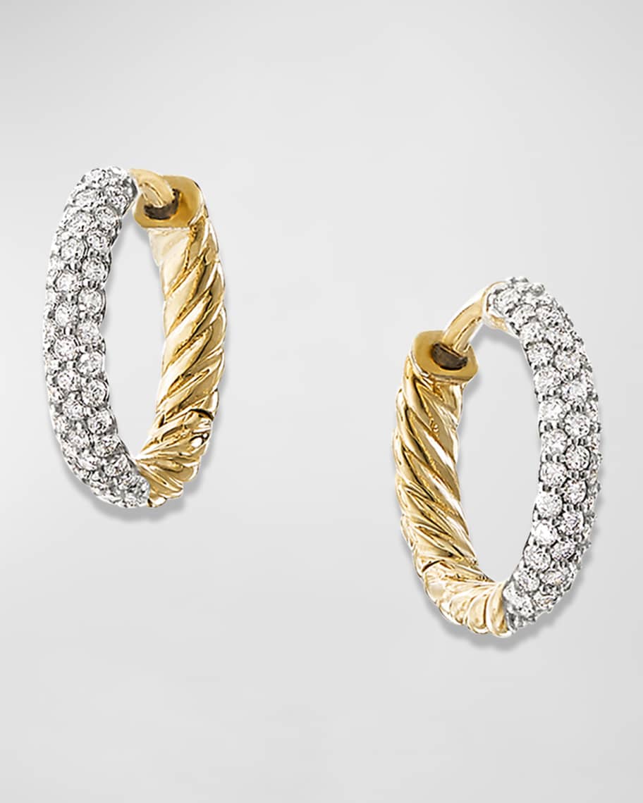 David Yurman Petite 18k Gold Huggie Earrings with Diamonds | Neiman Marcus