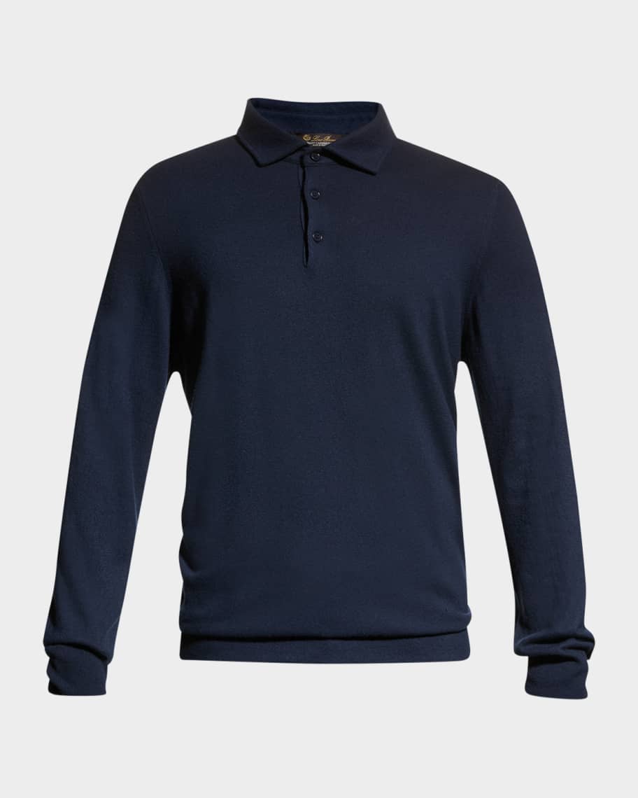 Loro Piana Men's Long-Sleeve Pique Polo Shirt - Bergdorf Goodman