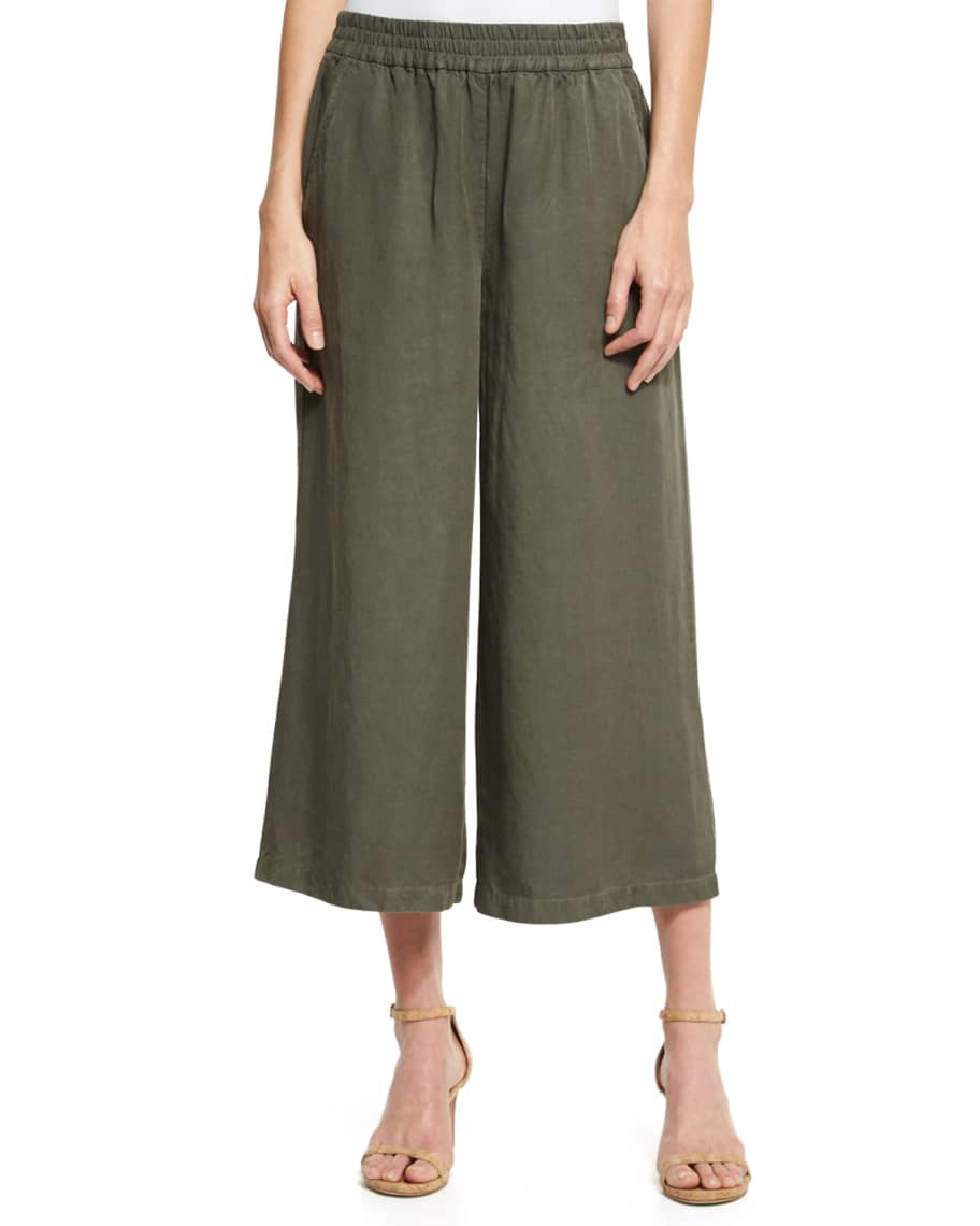 Eileen Fisher Elastic-Waist Wide Cropped Pants | Neiman Marcus
