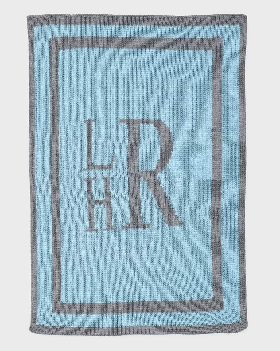 Butterscotch Blankees Monogrammed Knit StripedTrim Baby Blanket, Light