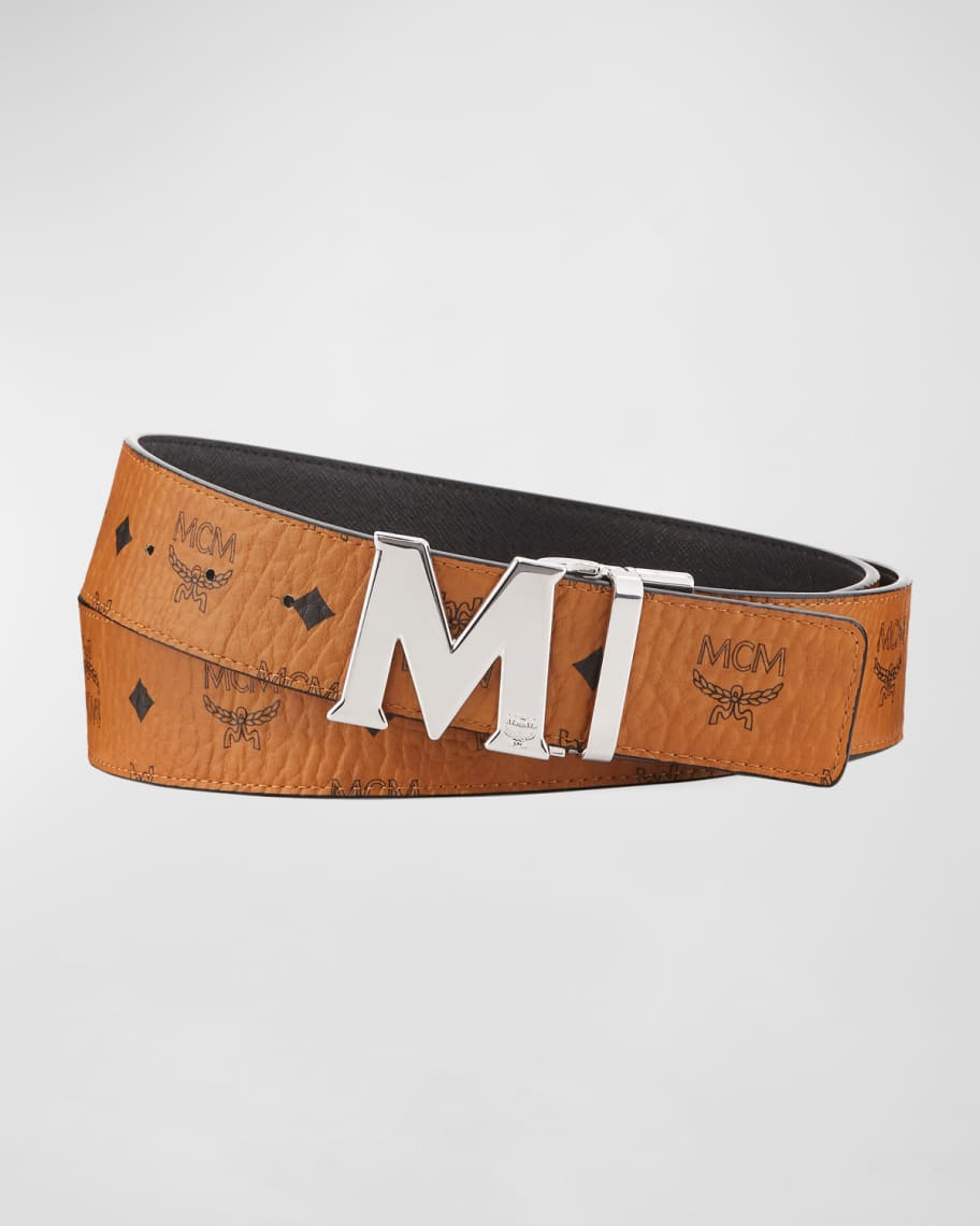 MCM Claus Reversible Visetos/Saffiano Belt | Neiman Marcus