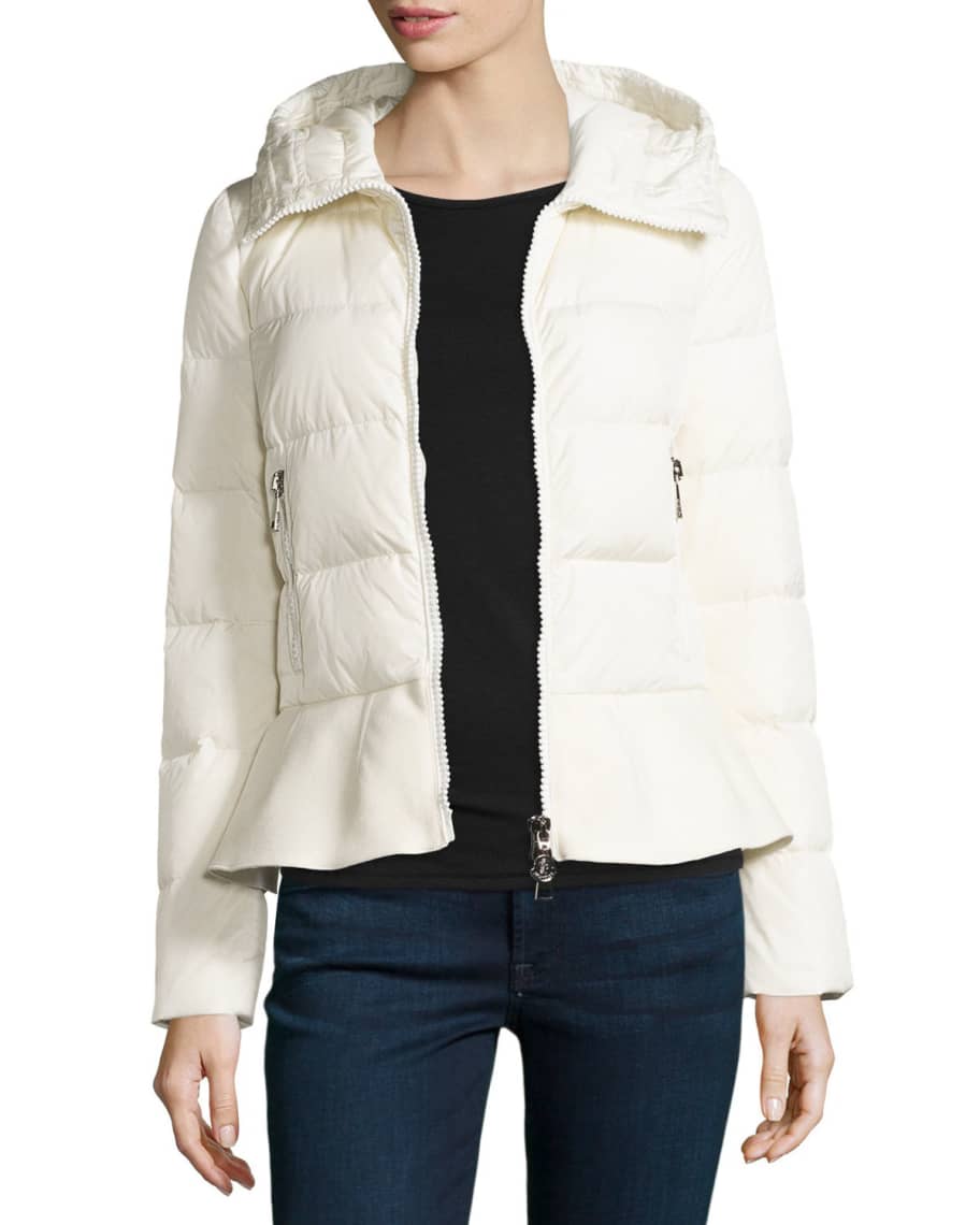 Moncler Nesea Quilted Puffer Coat w/Wool Trim | Neiman Marcus