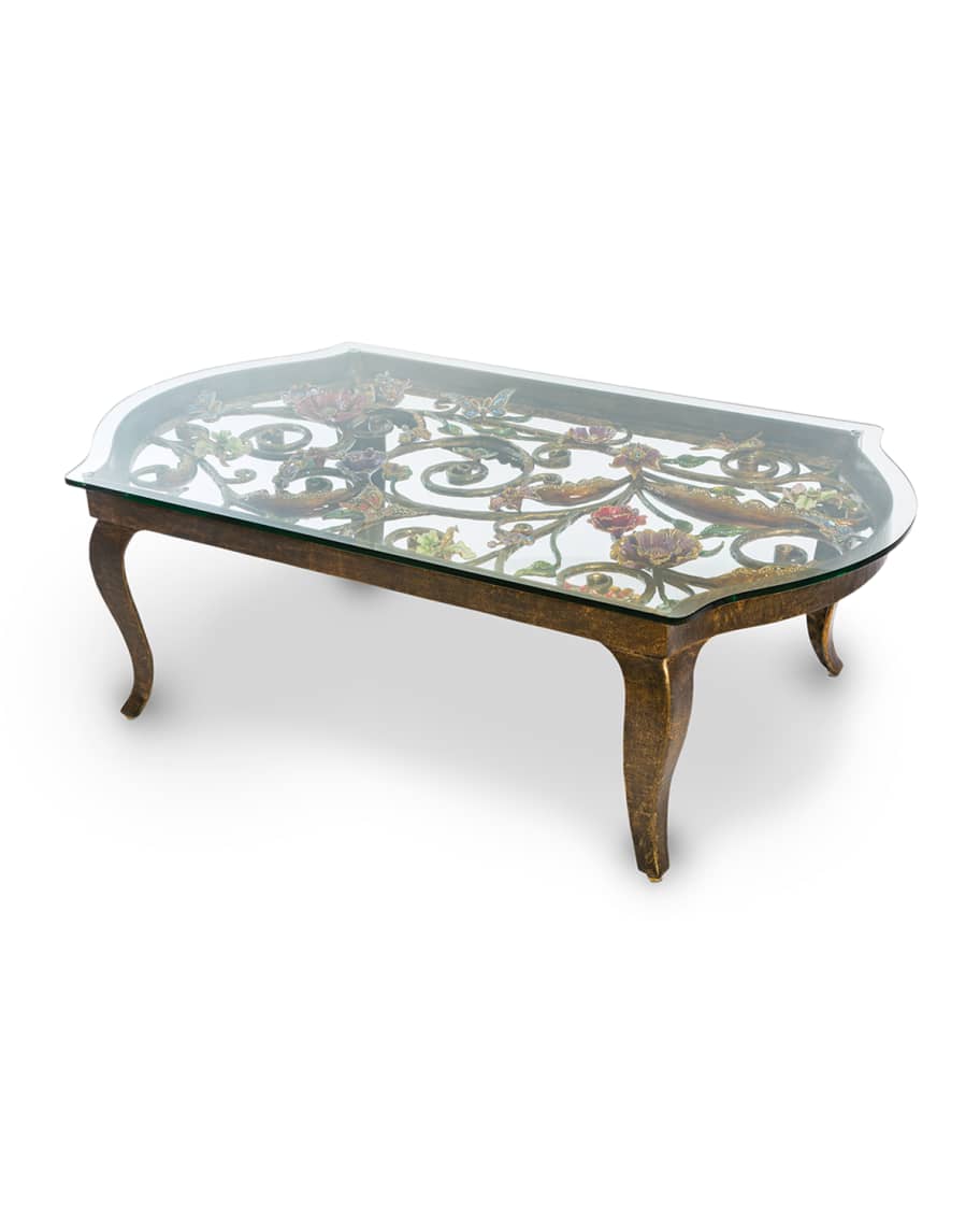 Jay Strongwater Floral & Scroll Coffee Table