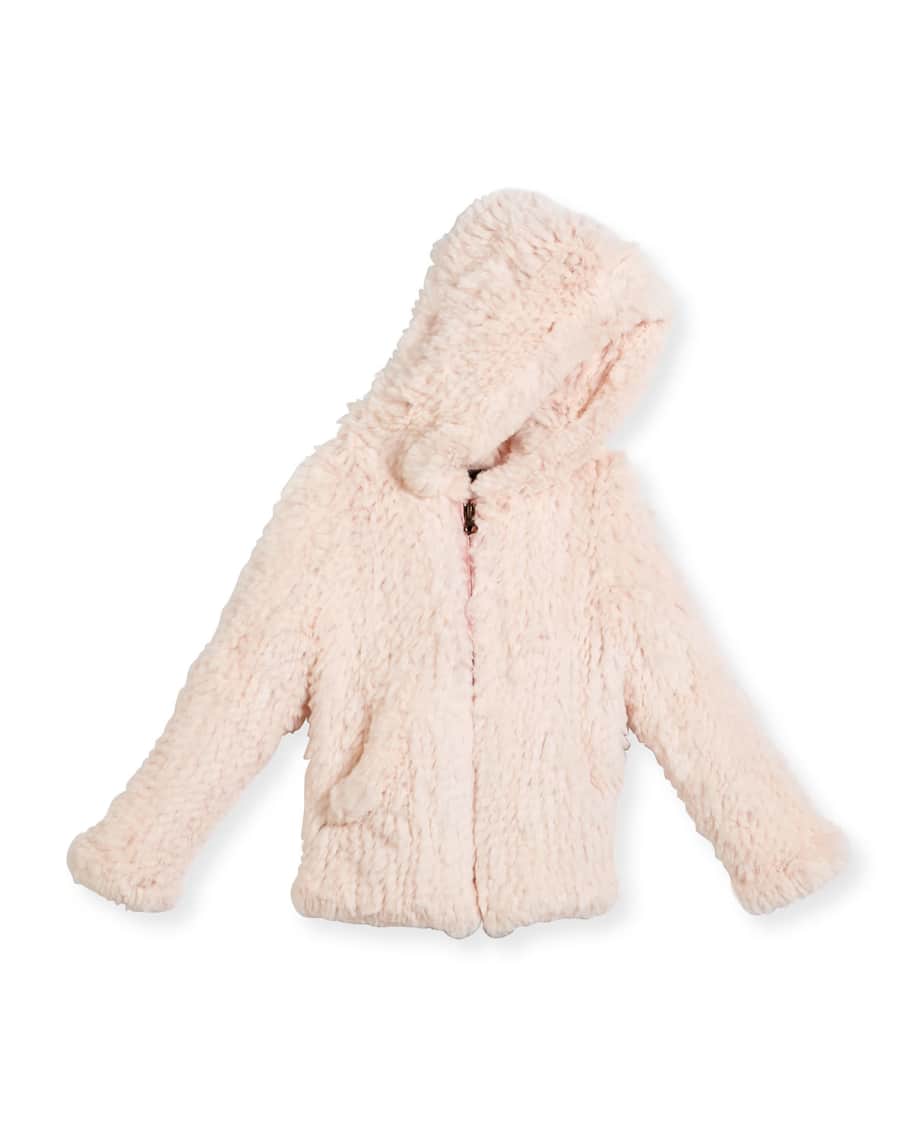 Adrienne Landau Hooded Zip-Front Rabbit Fur Jacket, Size 2-12 | Neiman ...