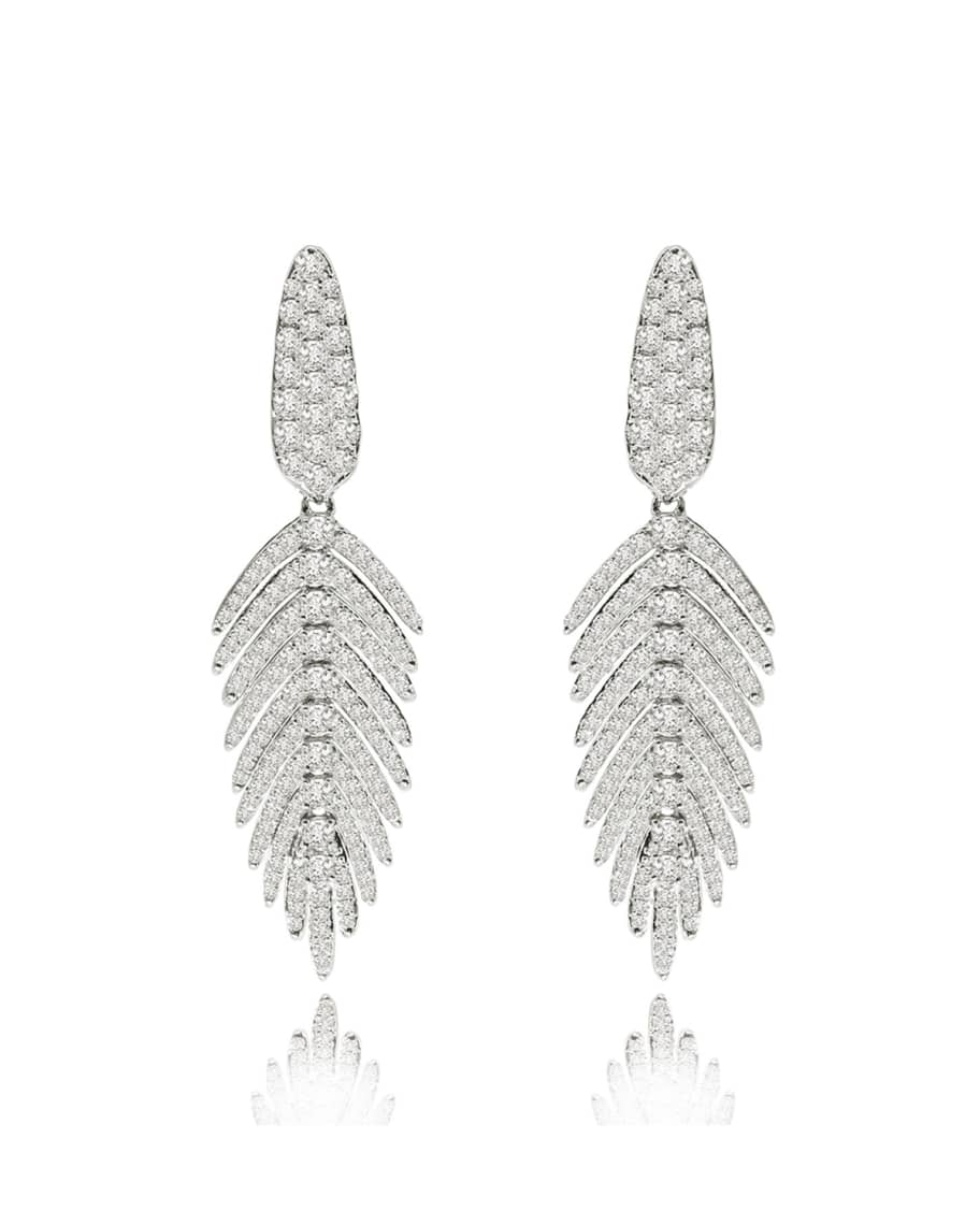 SUTRA 18K White Gold & Diamond Feather Drop Earrings | Neiman Marcus