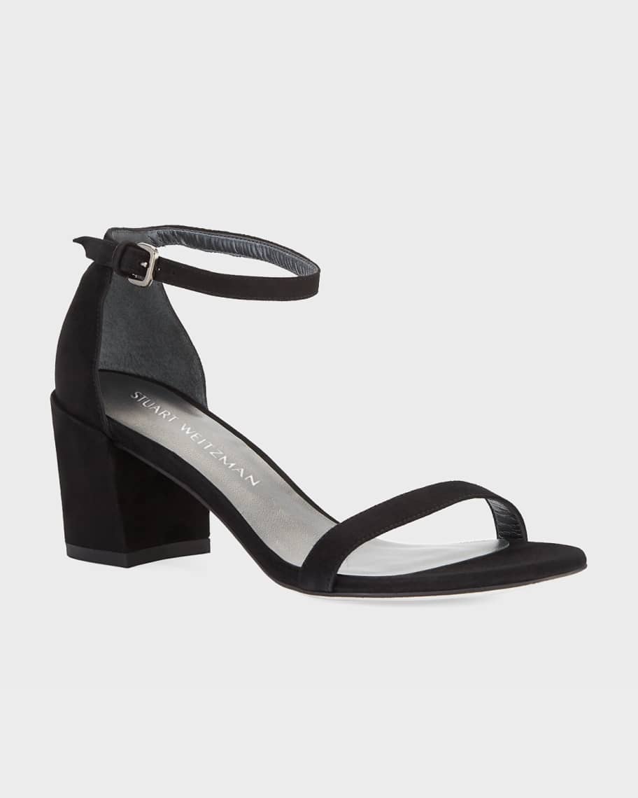 Stuart Weitzman Simple Suede Chunky-Heel City Sandals | Neiman Marcus