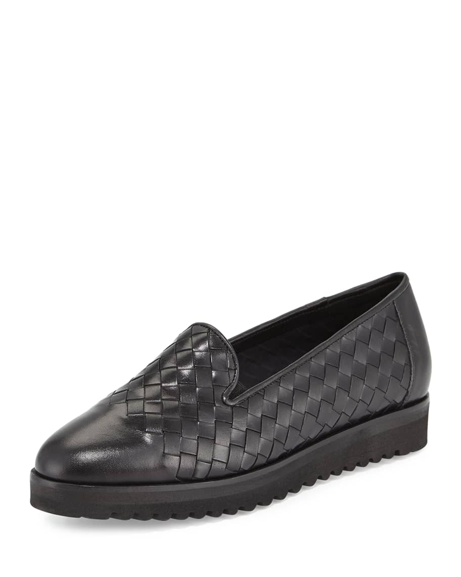 Sesto Meucci Naia Woven Leather Loafer, Black | Neiman Marcus