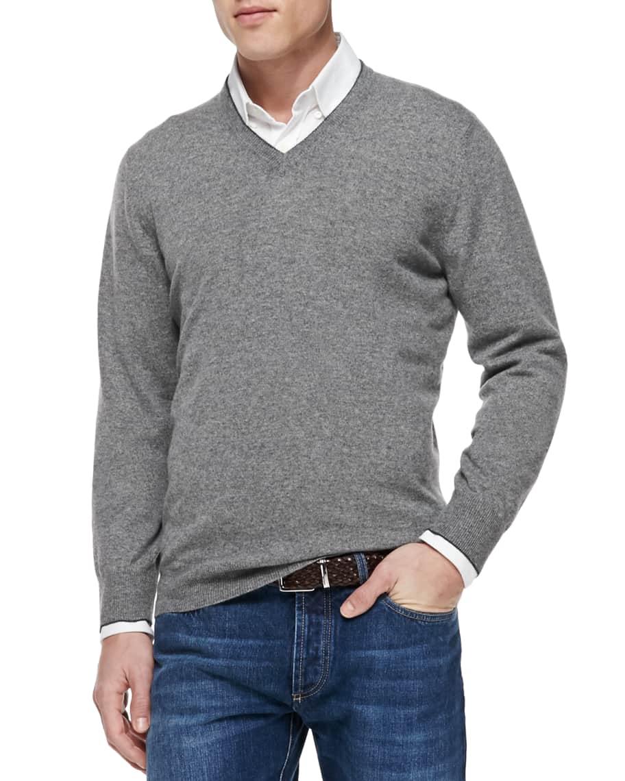 Brunello Cucinelli Cashmere V-Neck Pullover Sweater | Neiman Marcus