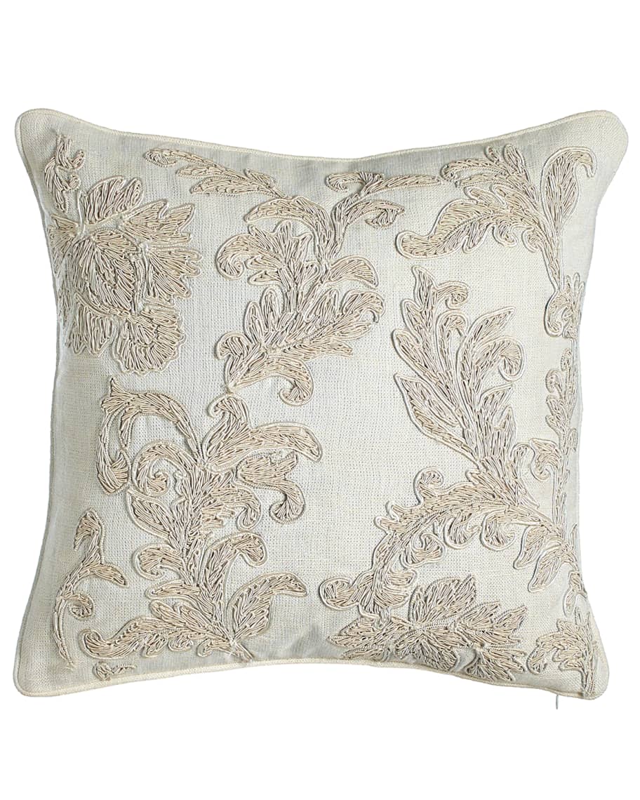 Austin Horn Collection Embroidered Ivory Florenza Pillow, 18