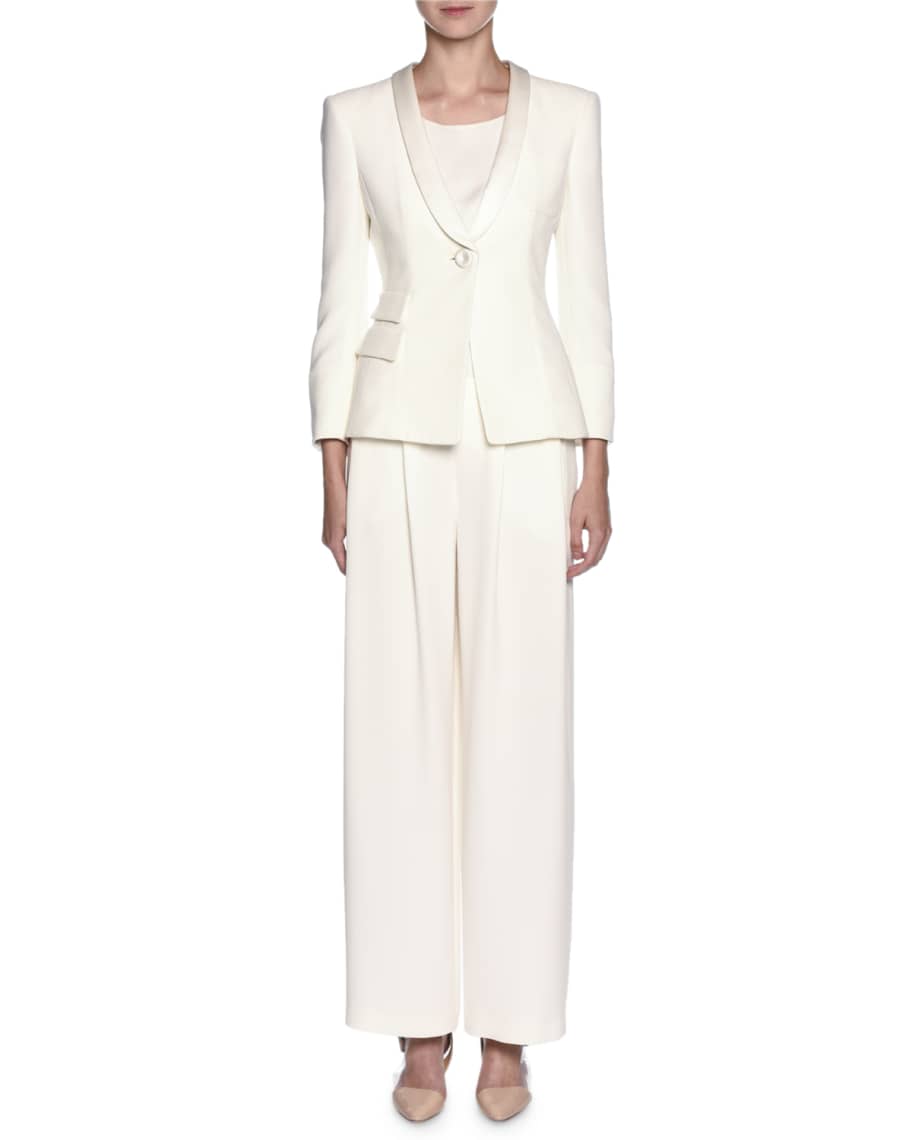 Giorgio Armani Tuxedo Jacket Wide Leg Pant Suit Set White Neiman Marcus