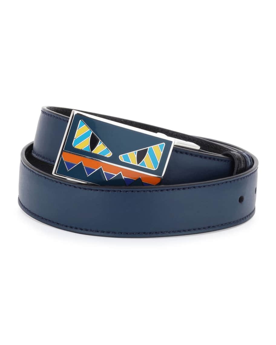 Fendi Striped Monster-Face Leather Belt | Neiman Marcus