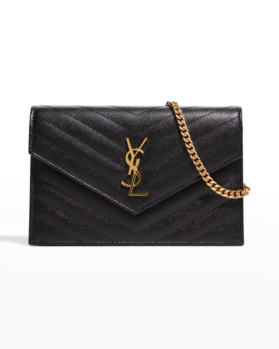 Saint Laurent Tricolor YSL Monogram Small Envelope Leather Wallet On Chain