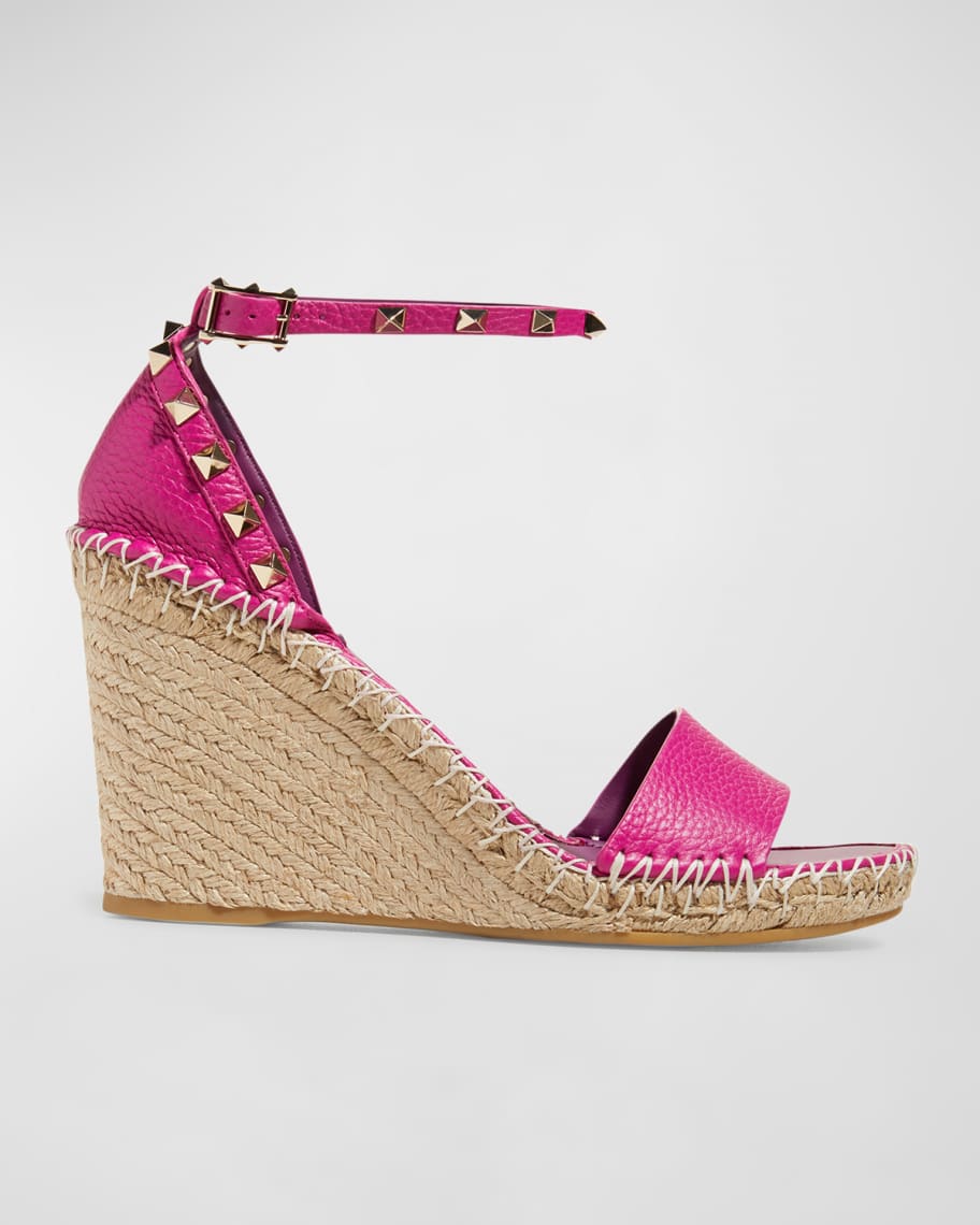 Gucci Carolina Embellished Espadrille Wedge Sandals in Metallic