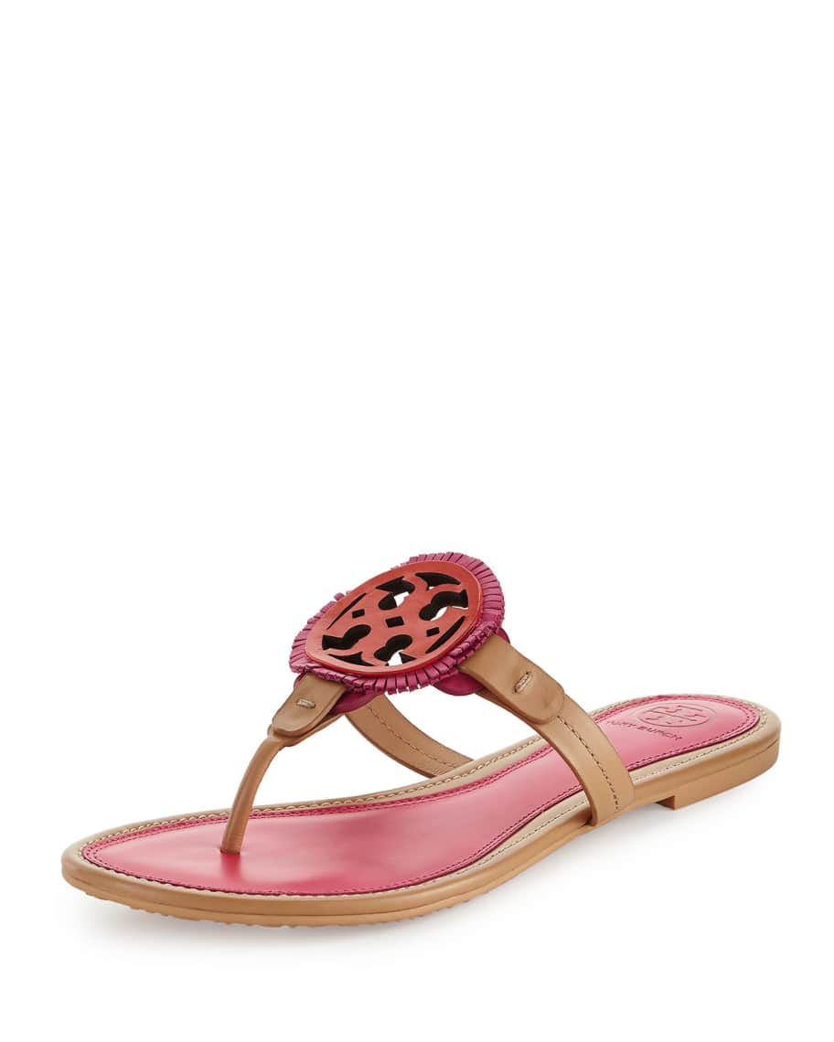 Tory Burch Miller Fringe Flat Leather Logo Sandal Neiman Marcus