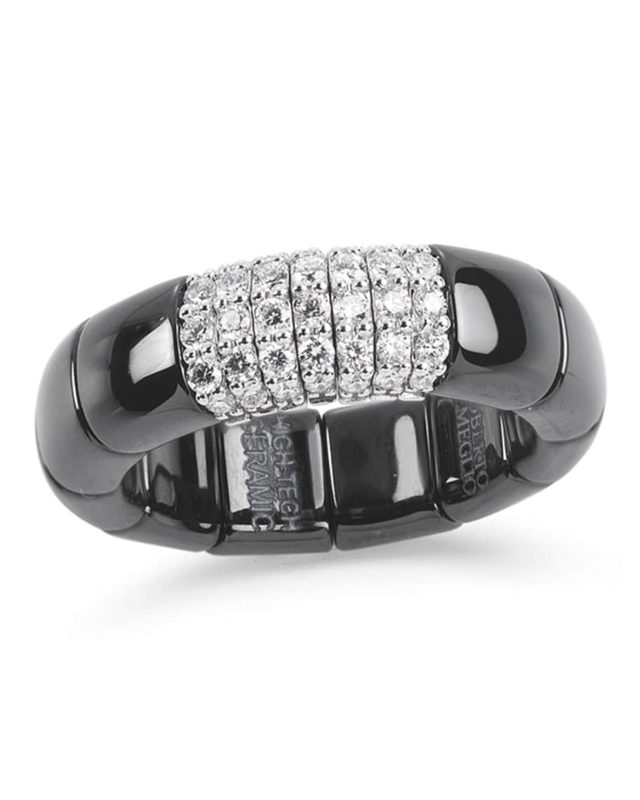 Roberto Demeglio Black Ceramic & 18K White Gold Ring with Diamonds, 0 ...