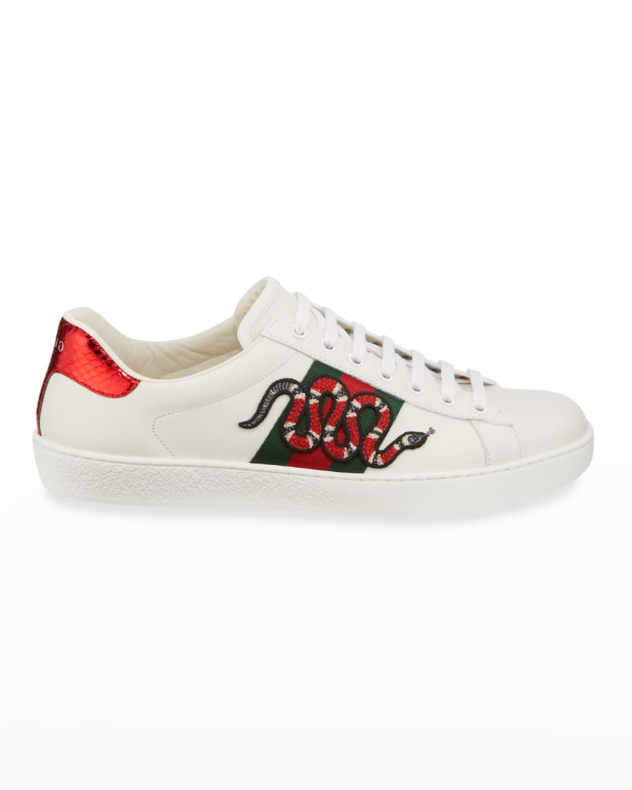 Gucci Ace Men's Snake Sneakers, White | Neiman Marcus