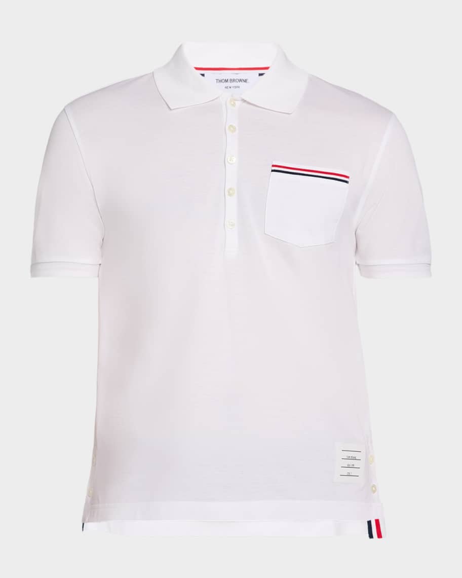Thom Browne Heather Polo Shirt with Striped Pocket | Neiman Marcus