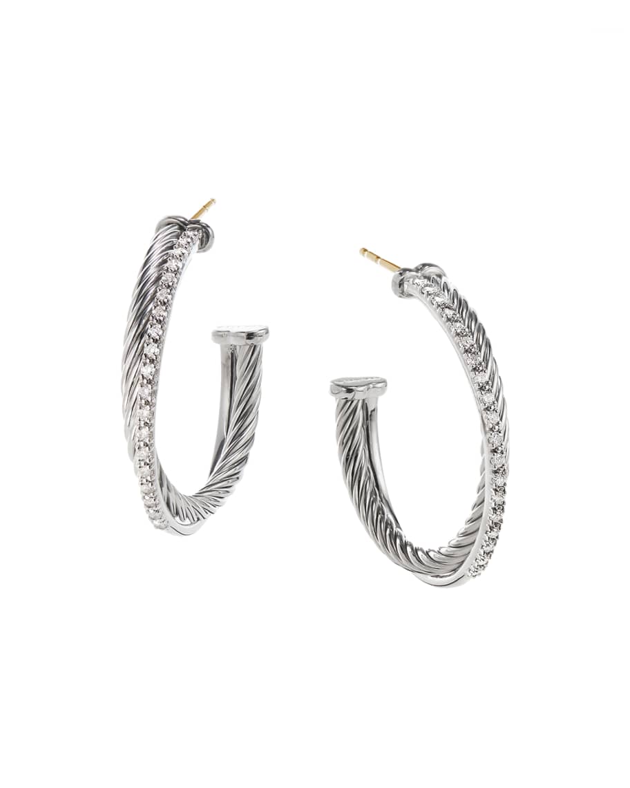 David Yurman Crossover Hoop Earrings with Diamonds | Neiman Marcus