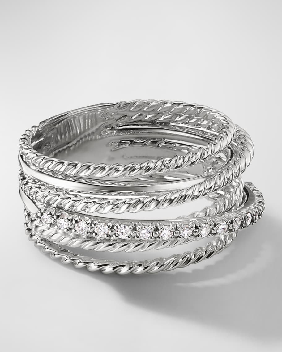David Yurman Crossover Ring with Pavé Diamonds and Silver, 12mm ...
