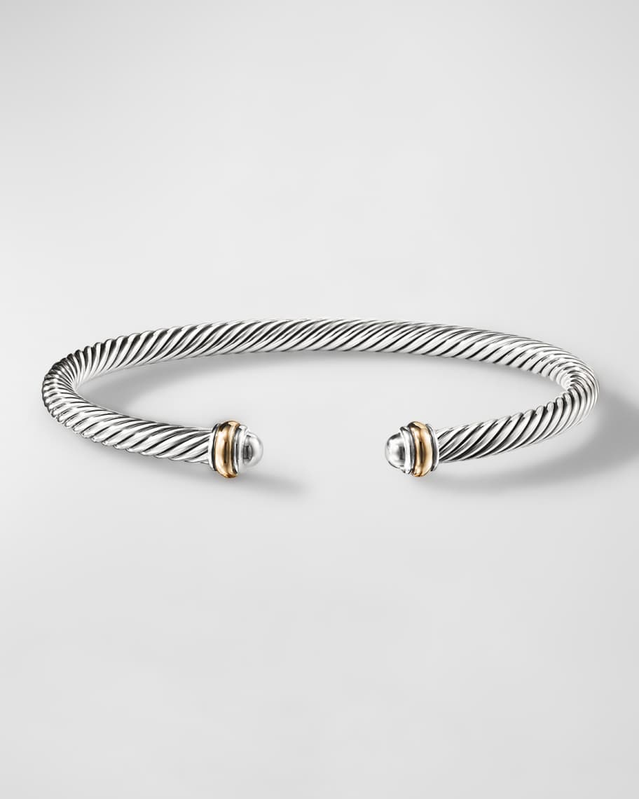 David Yurman Cable Bracelet in Silver with 18K Gold, 4mm | Neiman Marcus