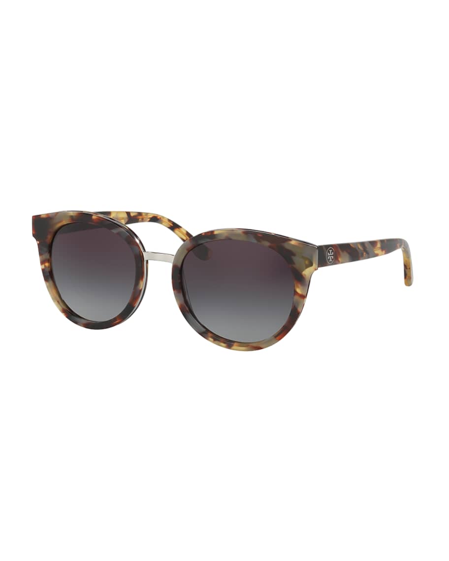 Tory Burch Gradient Round Sunglasses, White Tortoise | Neiman Marcus