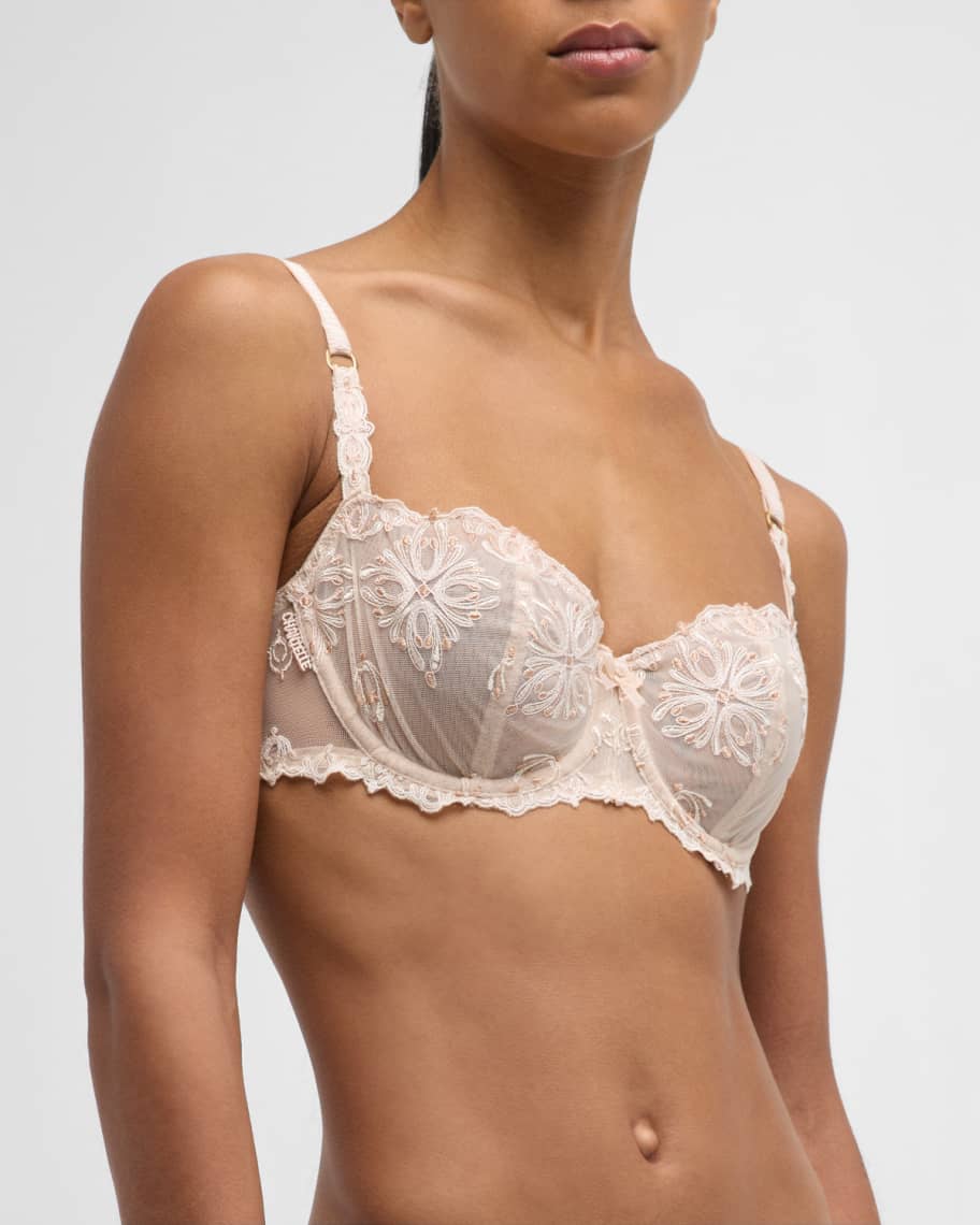 CHANTELLE Champs Elysees Lace Unlined Demi Bra color Pink Pearl