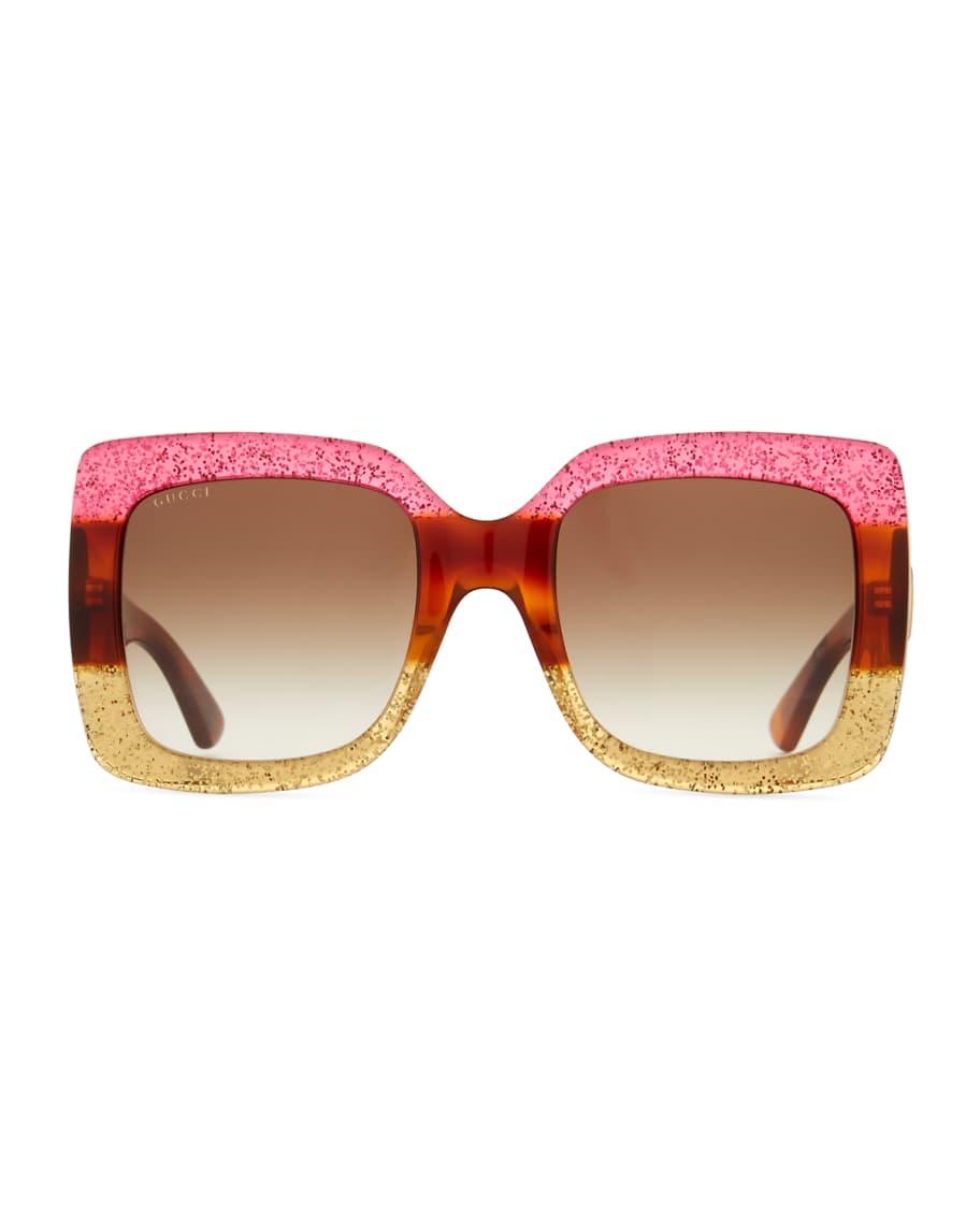 Gucci Glittered Gradient Oversized Square Sunglasses Neiman Marcus