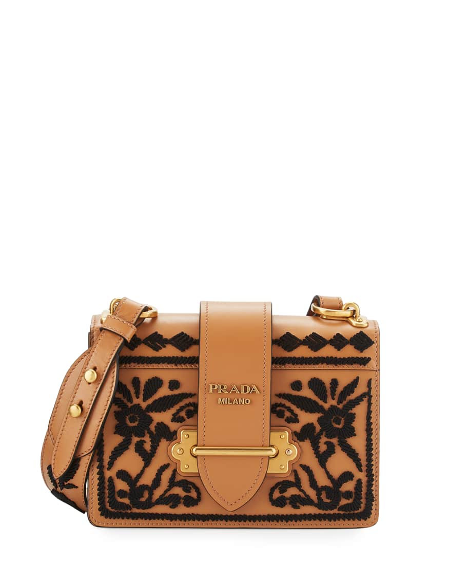 Prada cahier embroidered shoulder bag discount