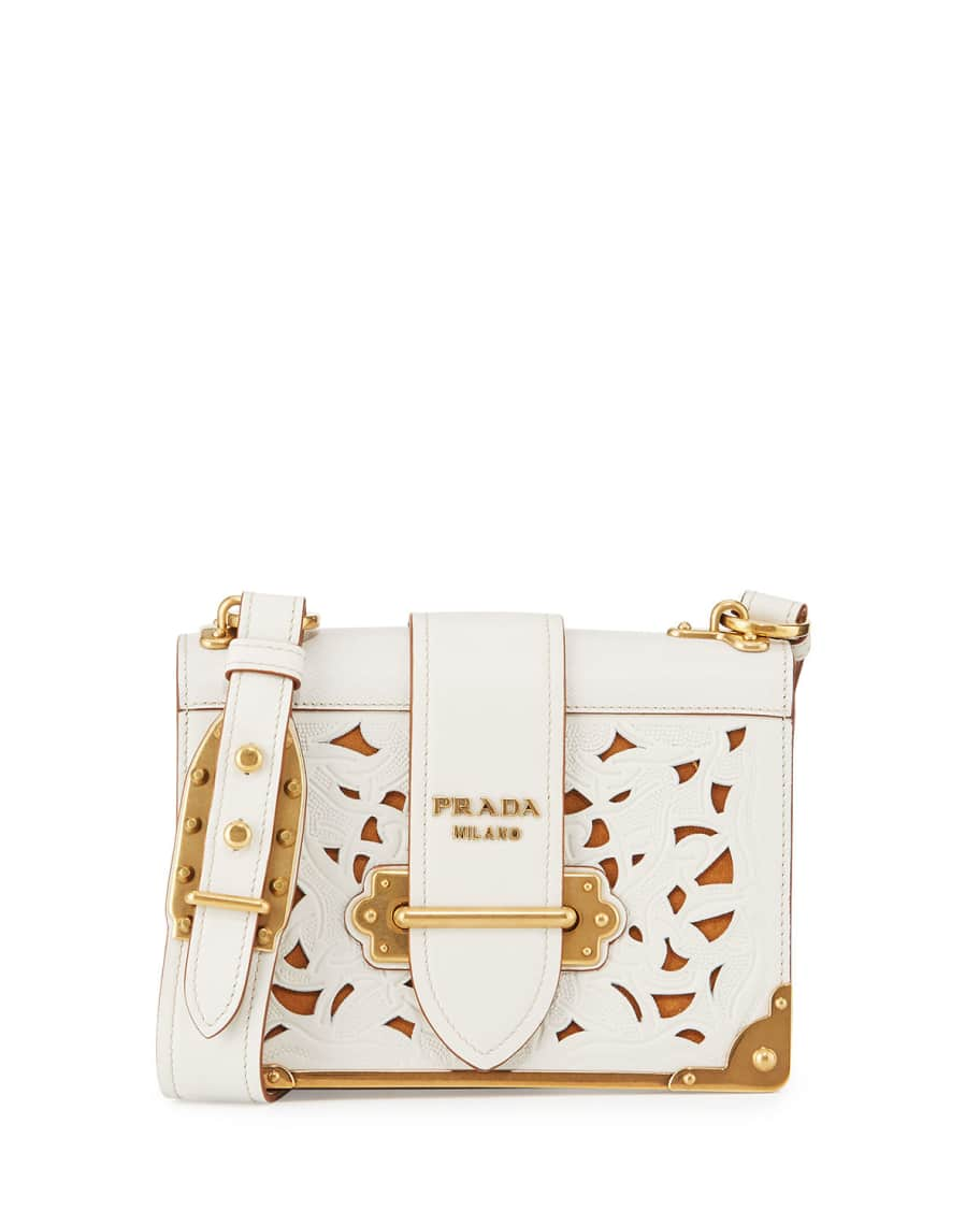 Prada Crossbody Cahier Quilted Metallic Silver Leather Shoulder