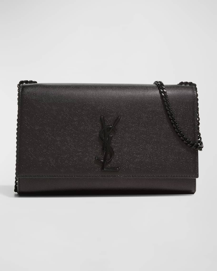 【関税&送料込】Saint Laurent Black Leather Medium Kate Cros Saint Laurent Kate YSL Clutch Bag in Croc-Embossed Patent