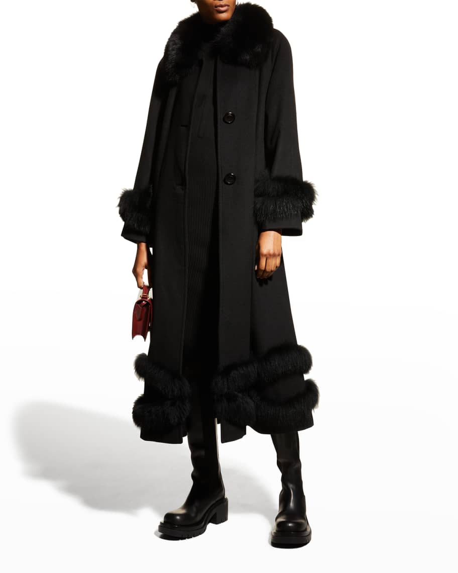 Belle Fare Fox Fur-Trim Ankle-Length Cashmere Coat | Neiman Marcus