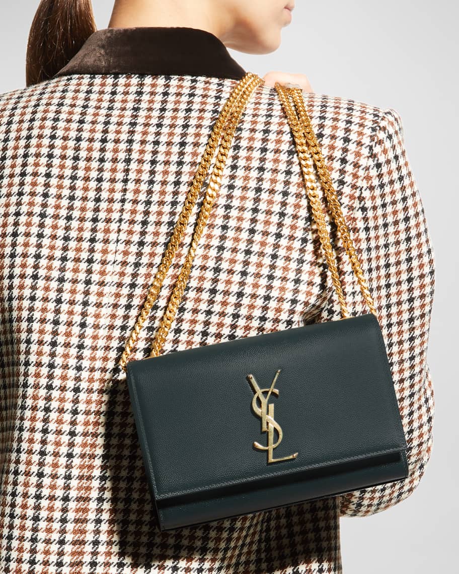 Saint Laurent Kate Small YSL Monogram Grain de Poudre Crossbody Bag on