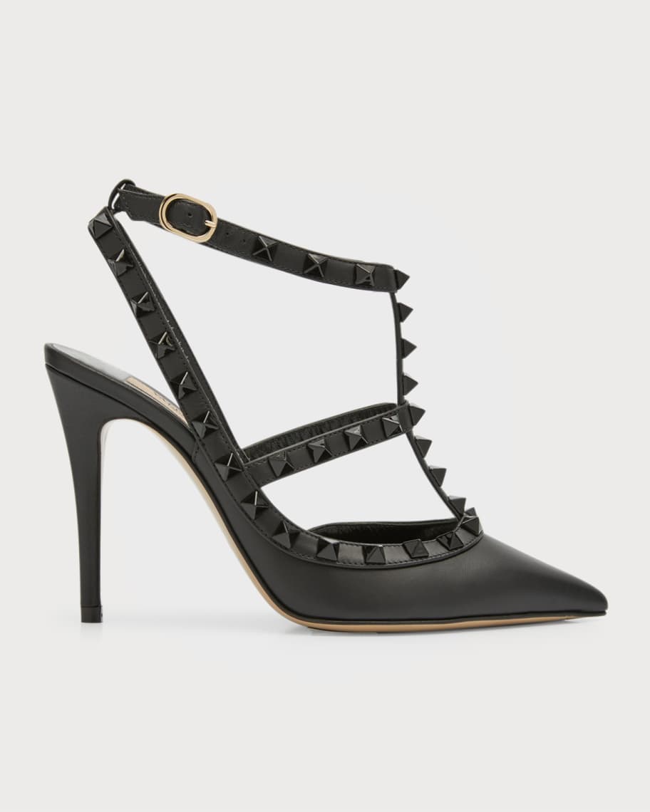 Rockstud Ankle Strap Patent-leather Pump With Tonal Studs 100 Mm