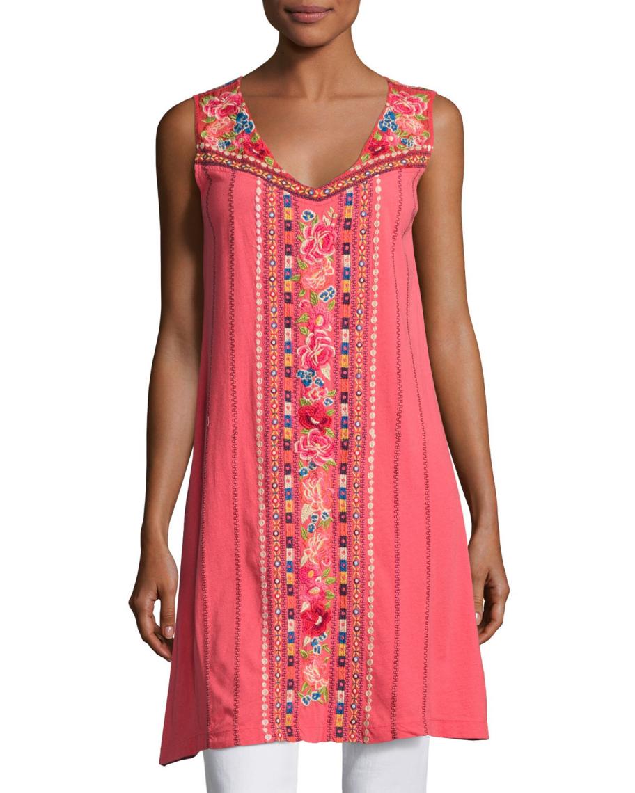 Johnny Was Plus Size Rina V-Neck Embroidered Tunic | Neiman Marcus