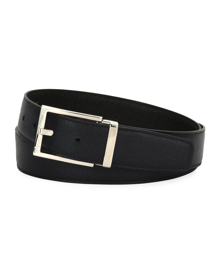 Salvatore Ferragamo Men's Square-Buckle Reversible Leather Belt, Navy ...